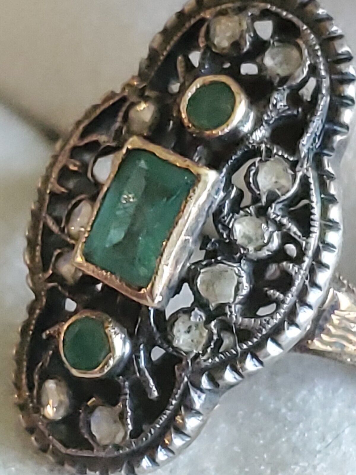 .75 Ct. Super RARE 1800s 14K GOLD EMERALD & ROUGH CUT DIAMOND RING SZ 6.5 #216