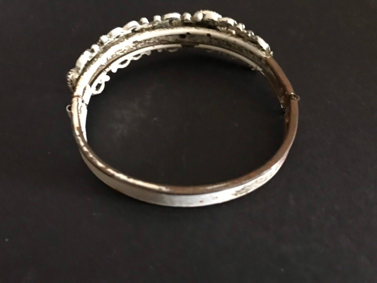 Antique 1800s Hinged Bangle Gemstone Bracelet Opal Amethyst Faux Pearl Enamel