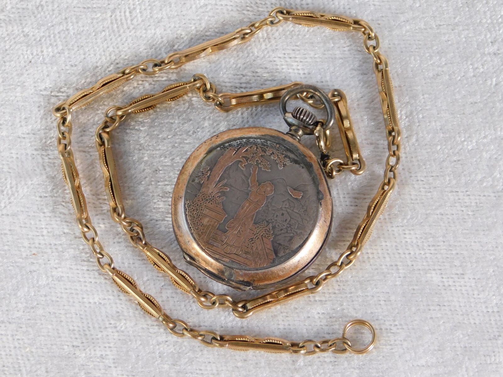 Antique 1800's Ladies Ornate Sterling Silver Chatelaine Pocket Watch w/ Chain