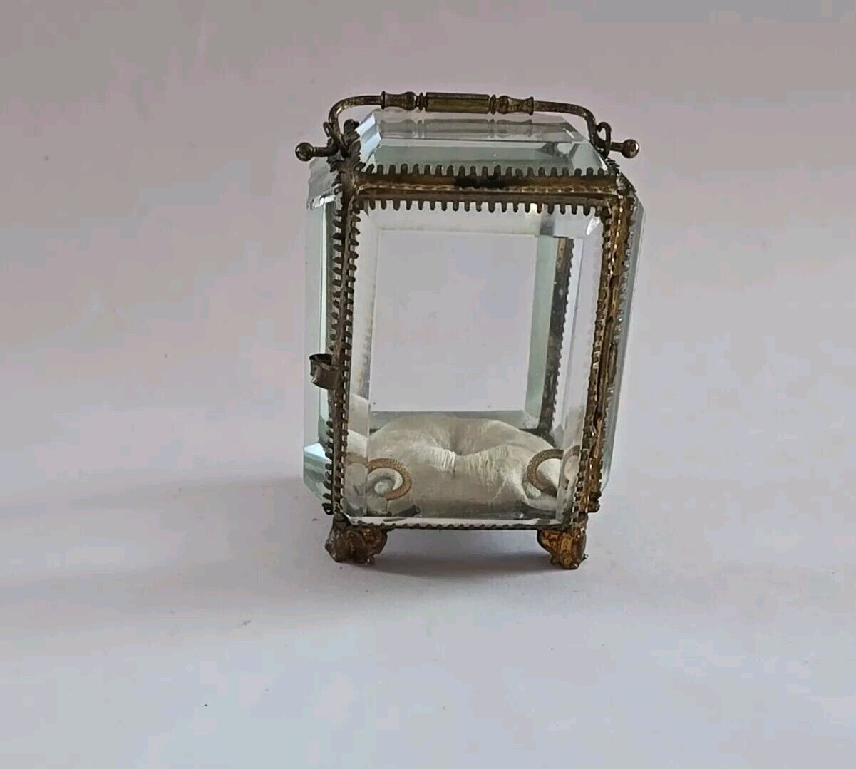 Antique 1800s French Watch Holder Jewelry Case with Beveled Glass 4x3"