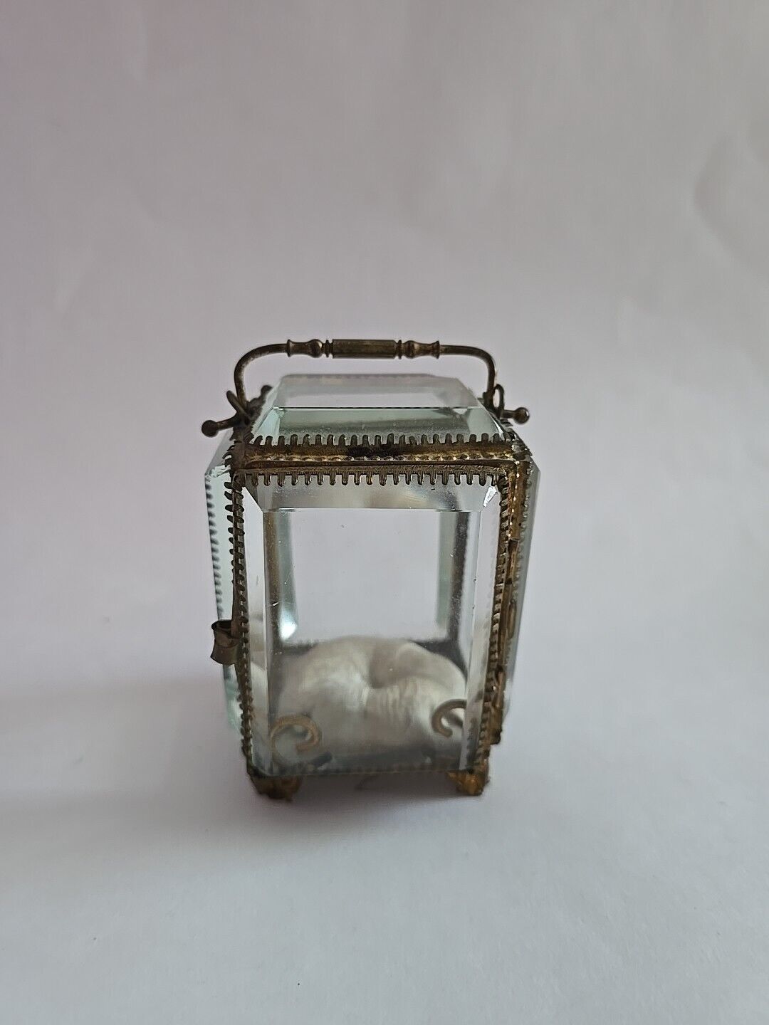 Antique 1800s French Watch Holder Jewelry Case with Beveled Glass 4x3"