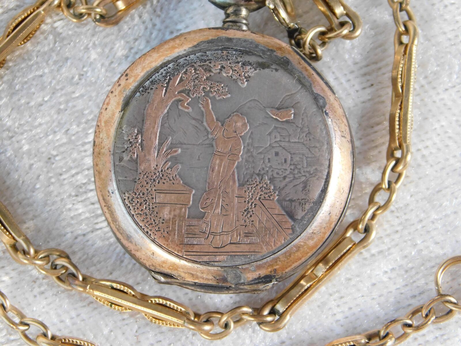 Antique 1800's Ladies Ornate Sterling Silver Chatelaine Pocket Watch w/ Chain
