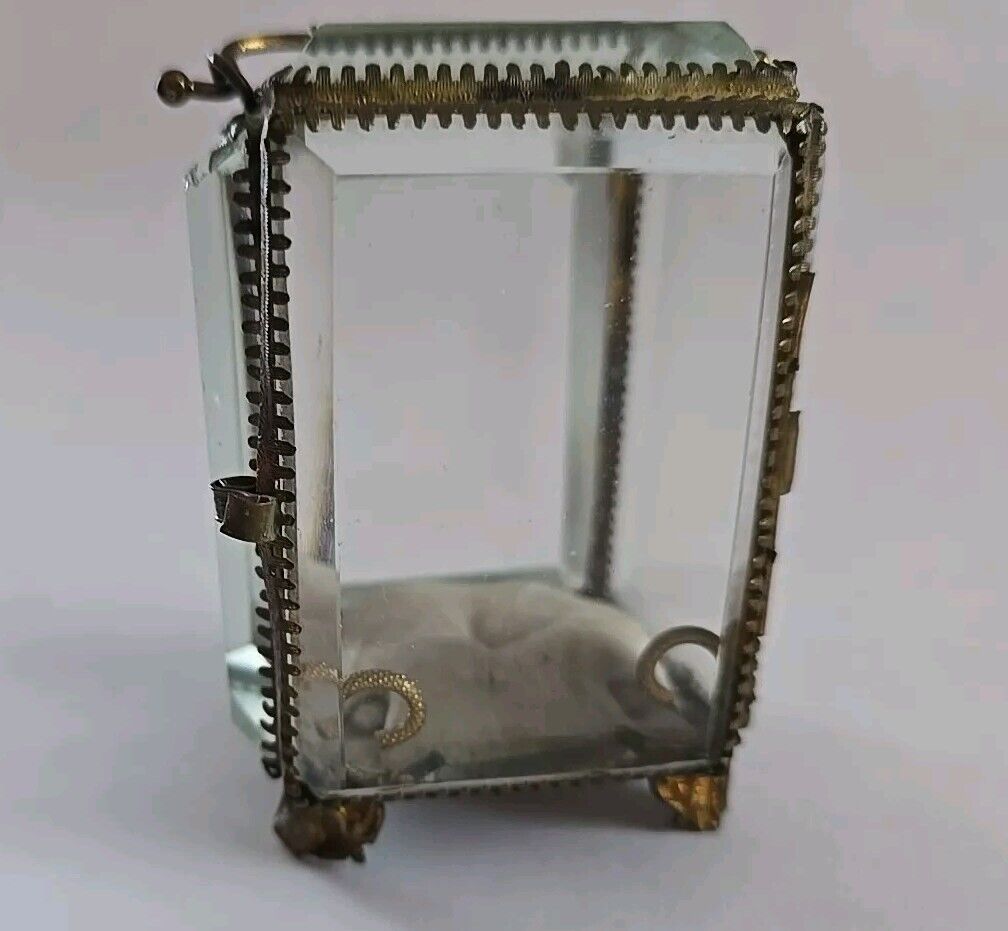 Antique 1800s French Watch Holder Jewelry Case with Beveled Glass 4x3"