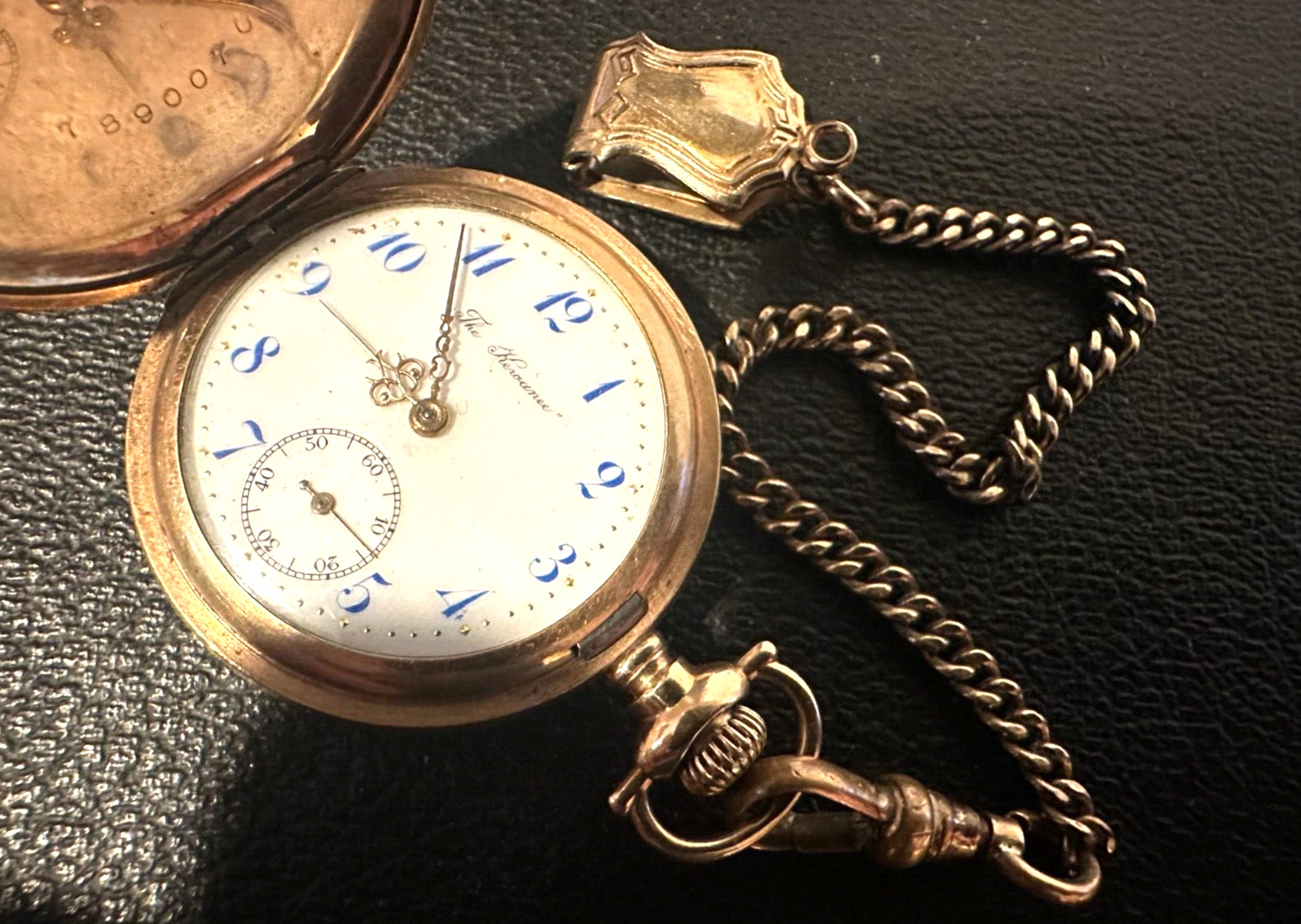 Gold filled Hunter Case size 0 Pocket watch late 1800s, with matching chain