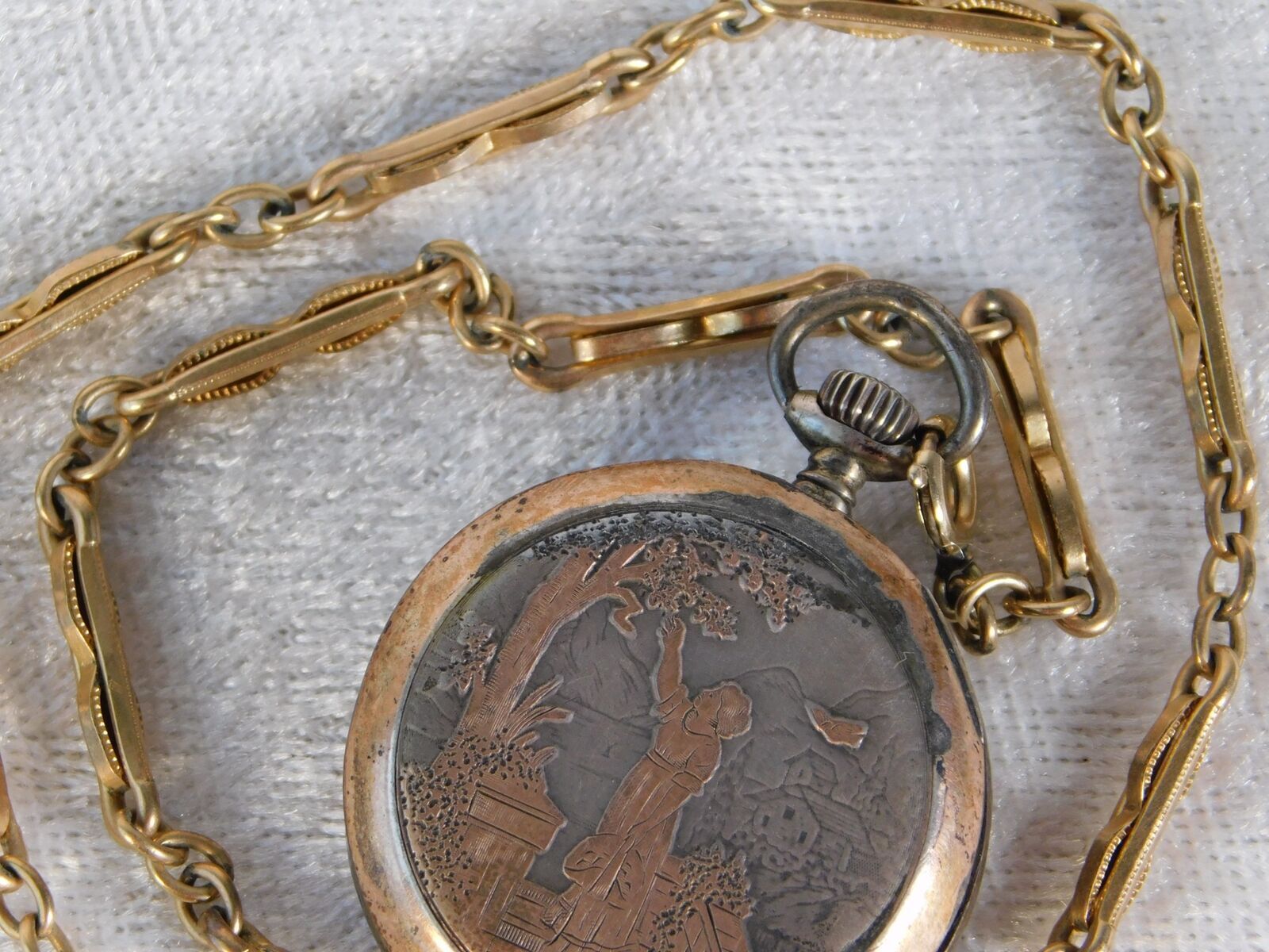 Antique 1800's Ladies Ornate Sterling Silver Chatelaine Pocket Watch w/ Chain