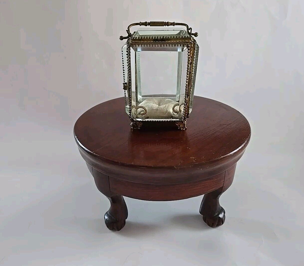 Antique 1800s French Watch Holder Jewelry Case with Beveled Glass 4x3"