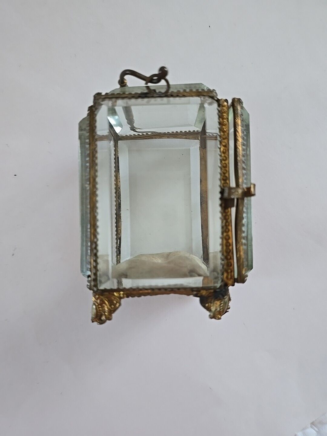 Antique 1800s French Watch Holder Jewelry Case with Beveled Glass 4x3"