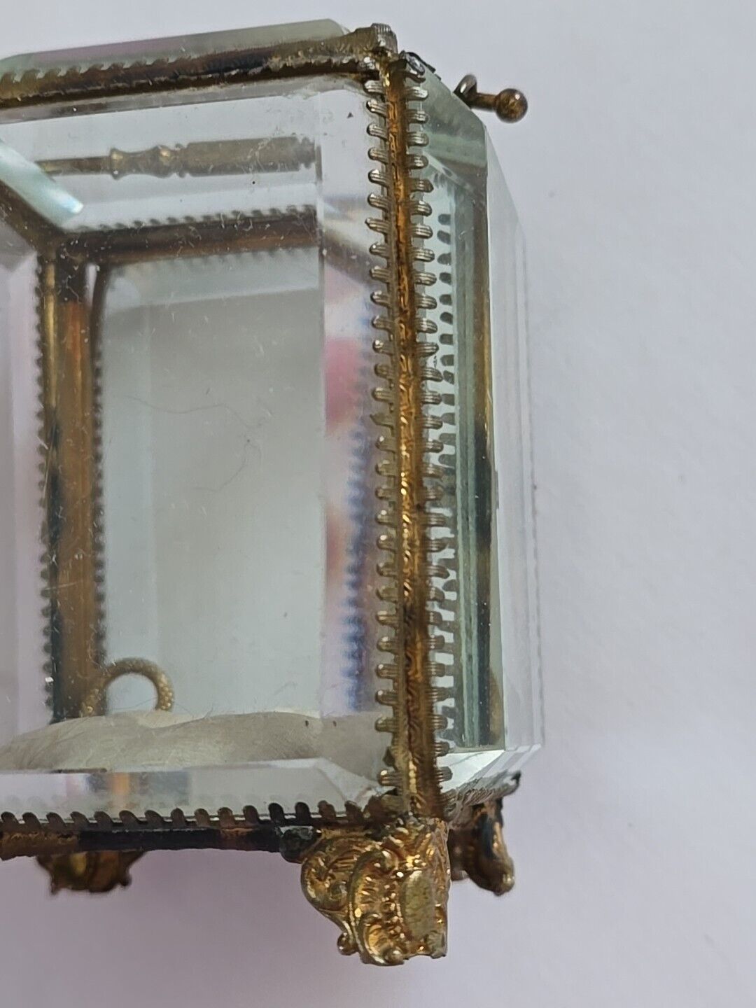 Antique 1800s French Watch Holder Jewelry Case with Beveled Glass 4x3"