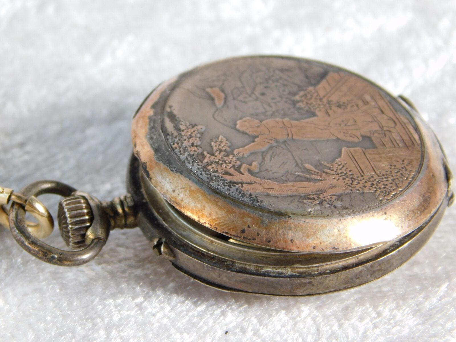 Antique 1800's Ladies Ornate Sterling Silver Chatelaine Pocket Watch w/ Chain