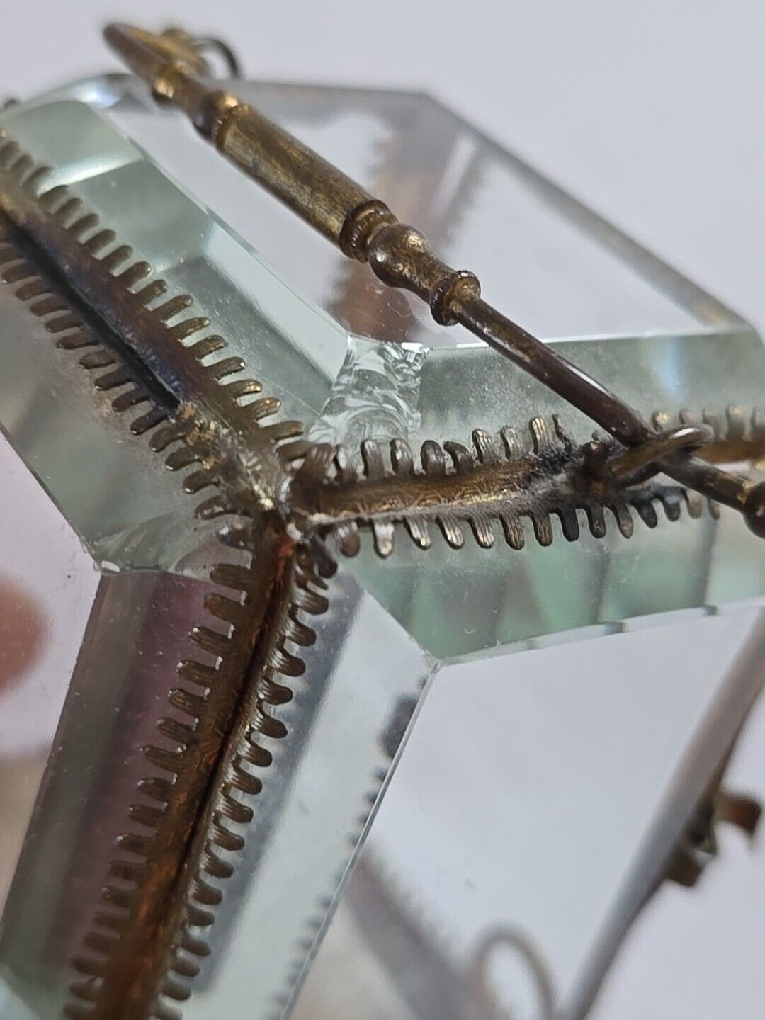 Antique 1800s French Watch Holder Jewelry Case with Beveled Glass 4x3"