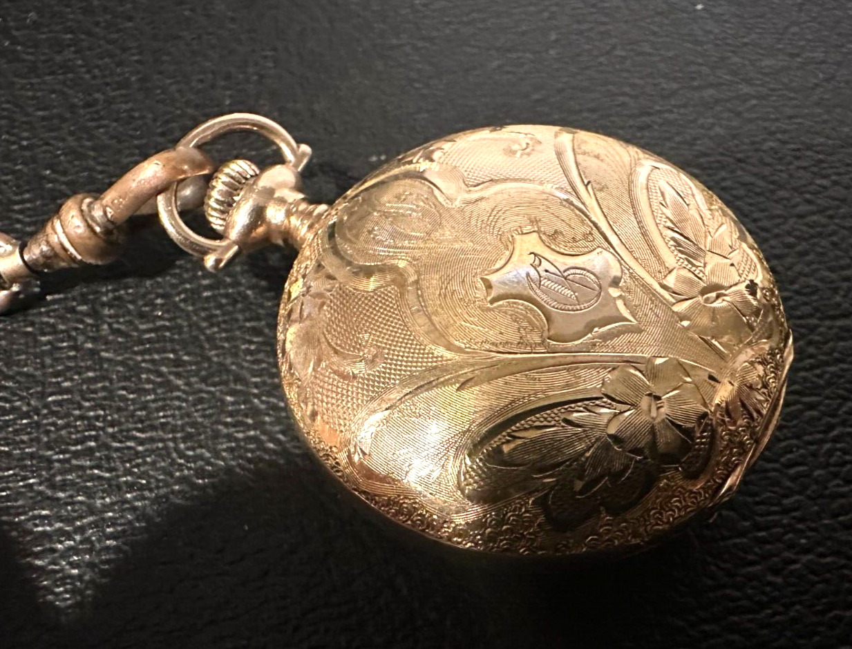 Gold filled Hunter Case size 0 Pocket watch late 1800s, with matching chain