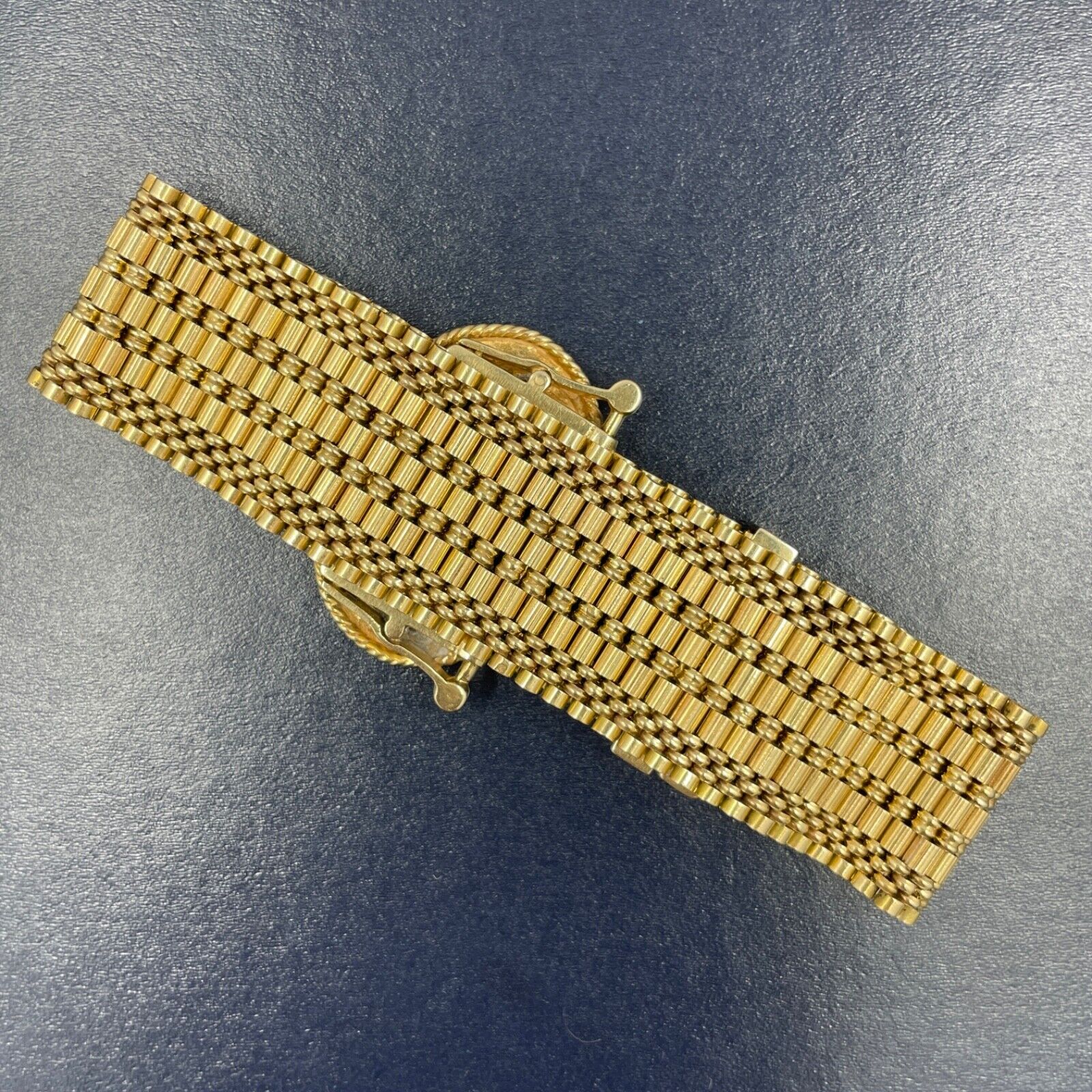 1800's Victorian Taille d'Epargne Enamel 14k Wide Mesh Bracelet