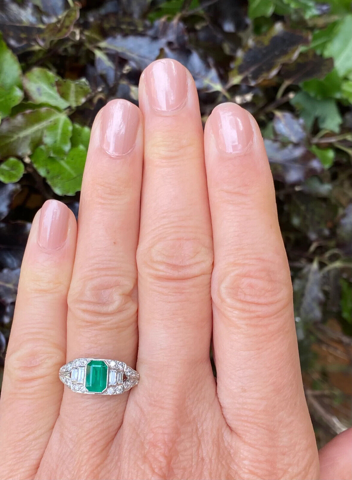 1Ct Green Emerald Cut CZ Bezel Set 1800's Style Engagement Ring In 925 Silver