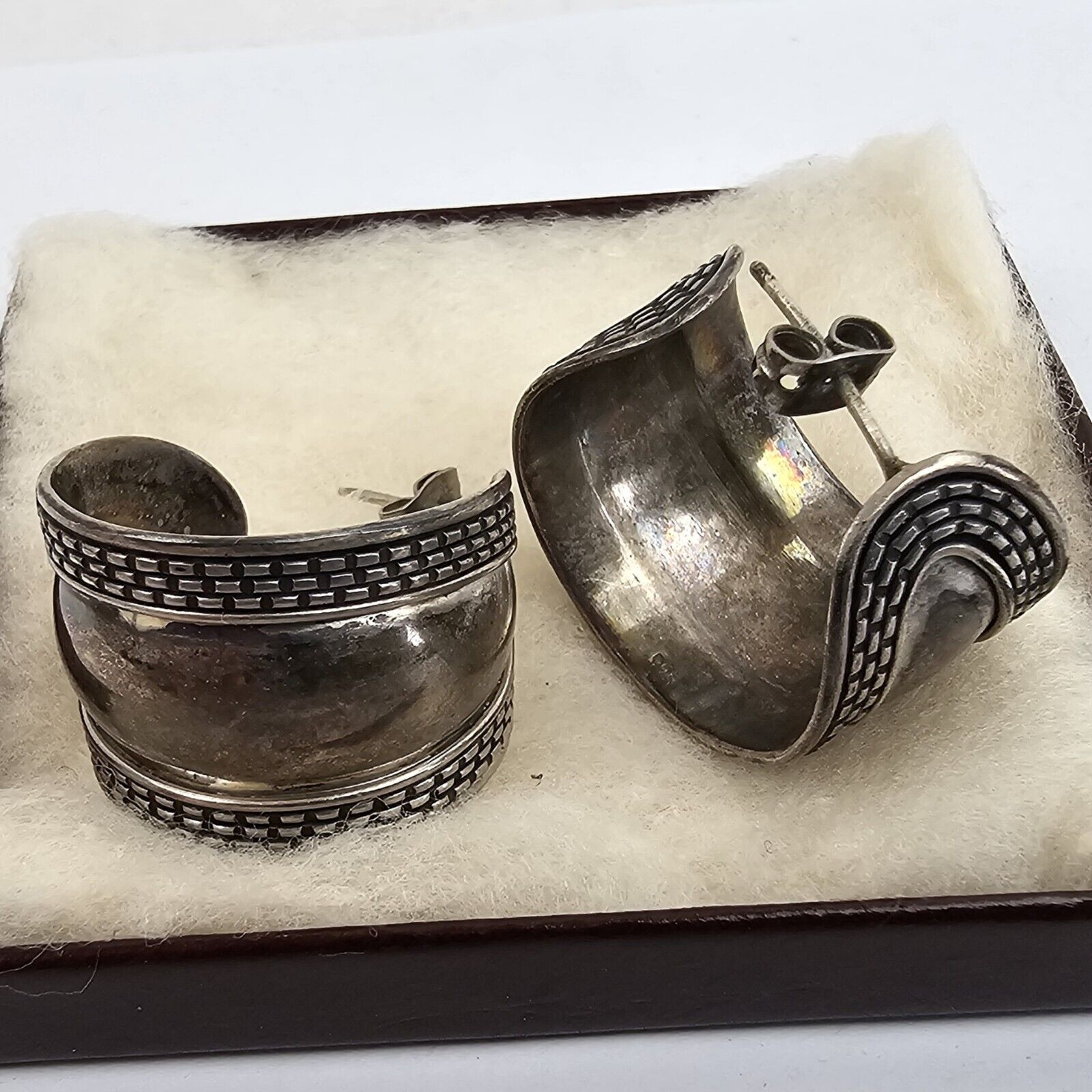 Antique Early 1900s Sterling Silver Wide Hoop Earrings Spoon Style .925 Thick!