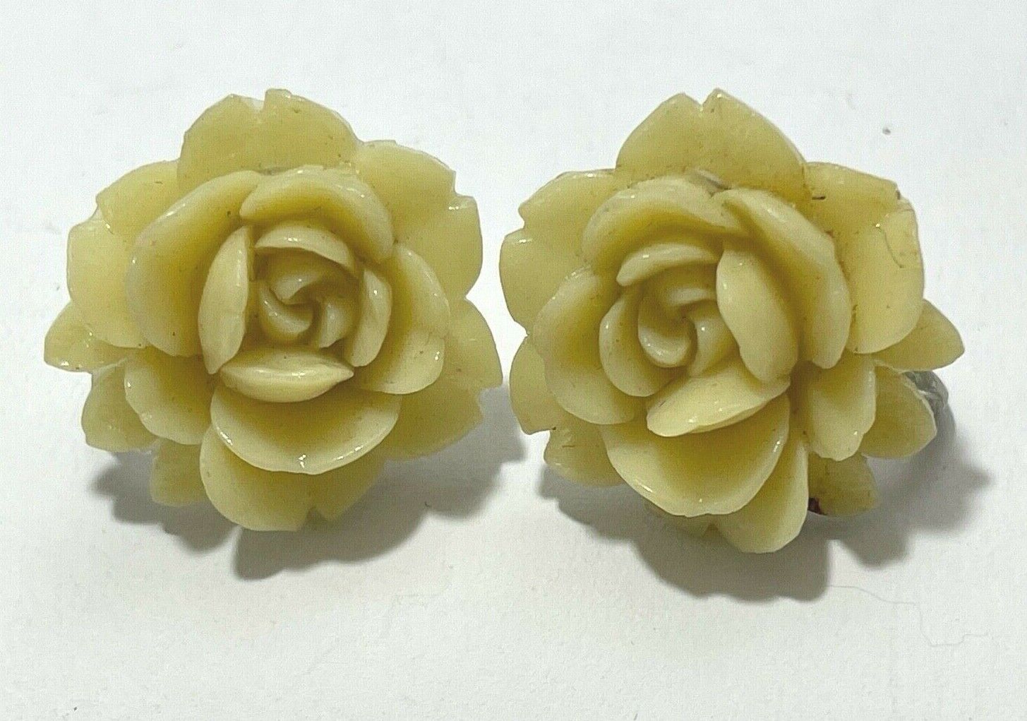 Antique early 1900's EARRINGS Detailed Celluloid Floral Peony Rose Vintage