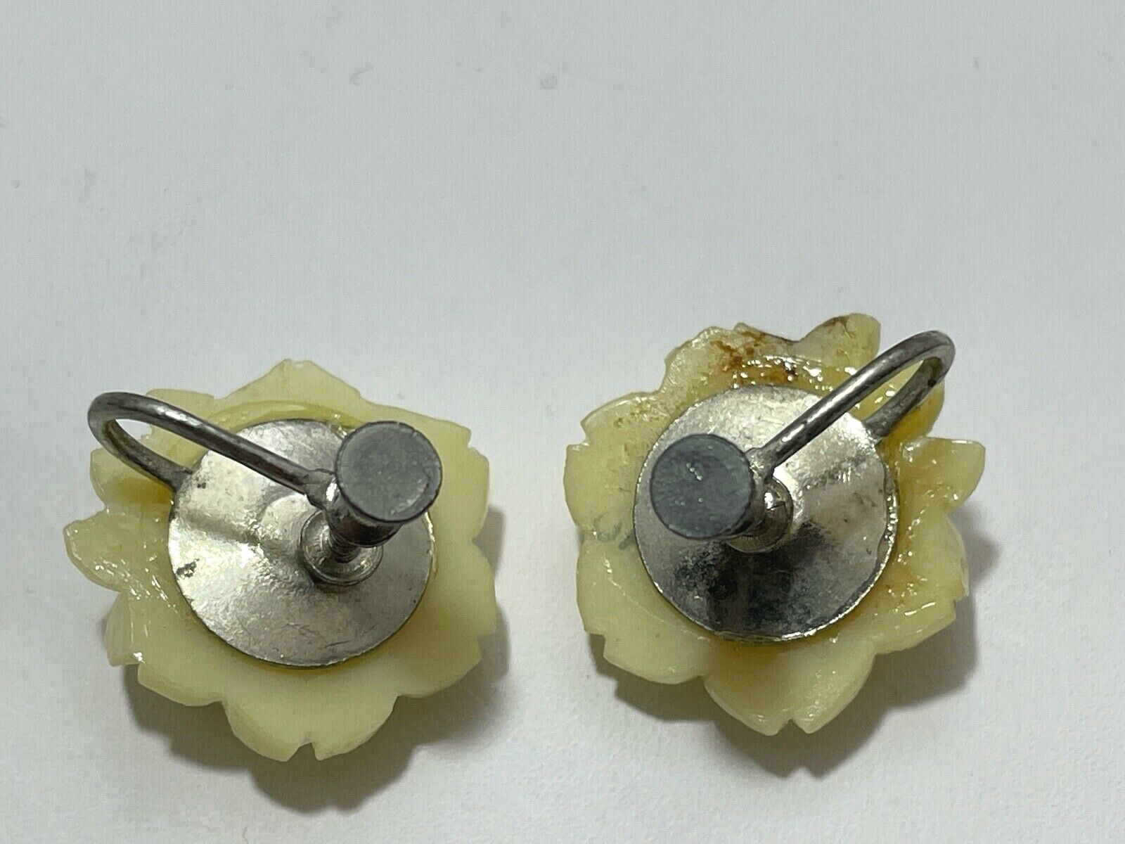 Antique early 1900's EARRINGS Detailed Celluloid Floral Peony Rose Vintage