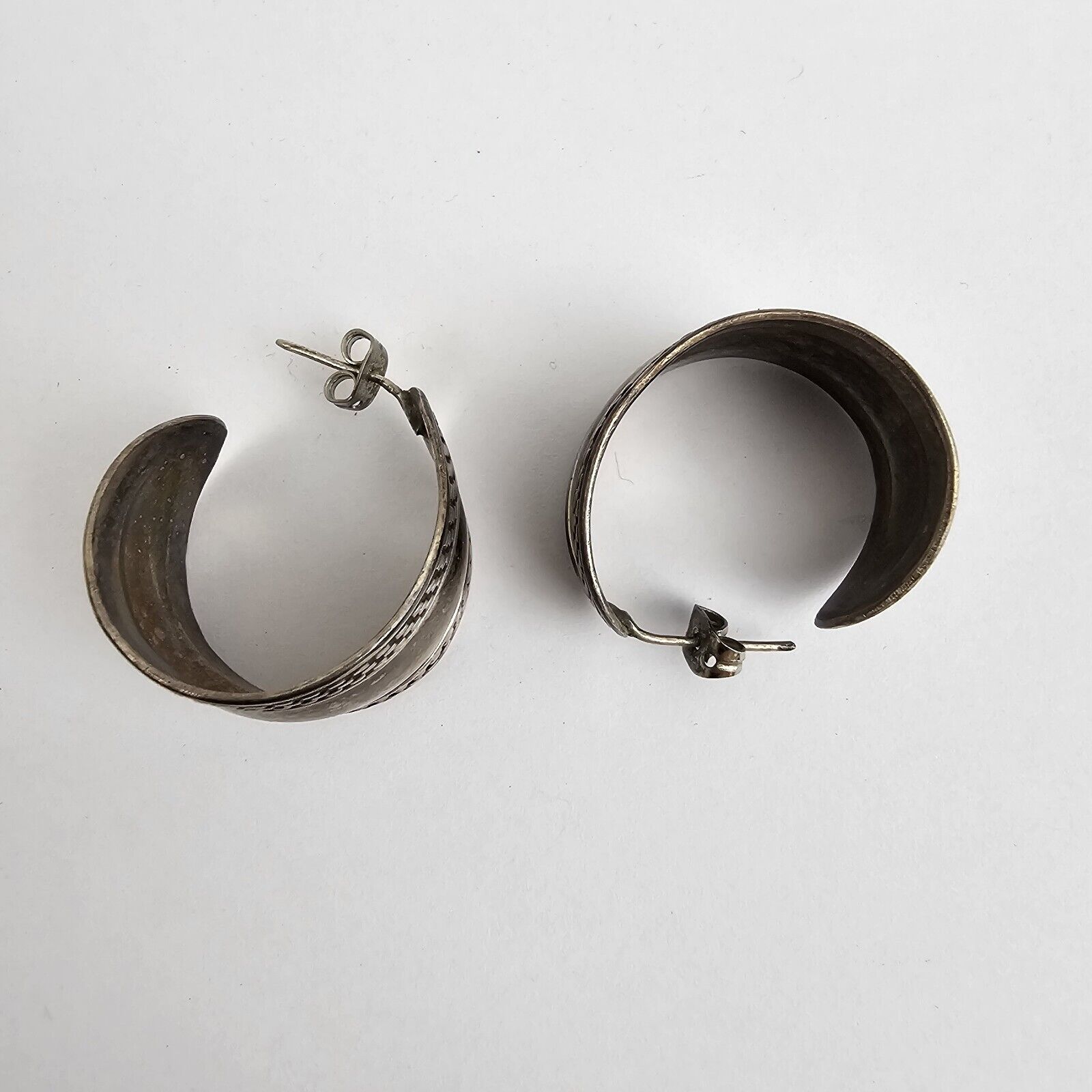 Antique Early 1900s Sterling Silver Wide Hoop Earrings Spoon Style .925 Thick!