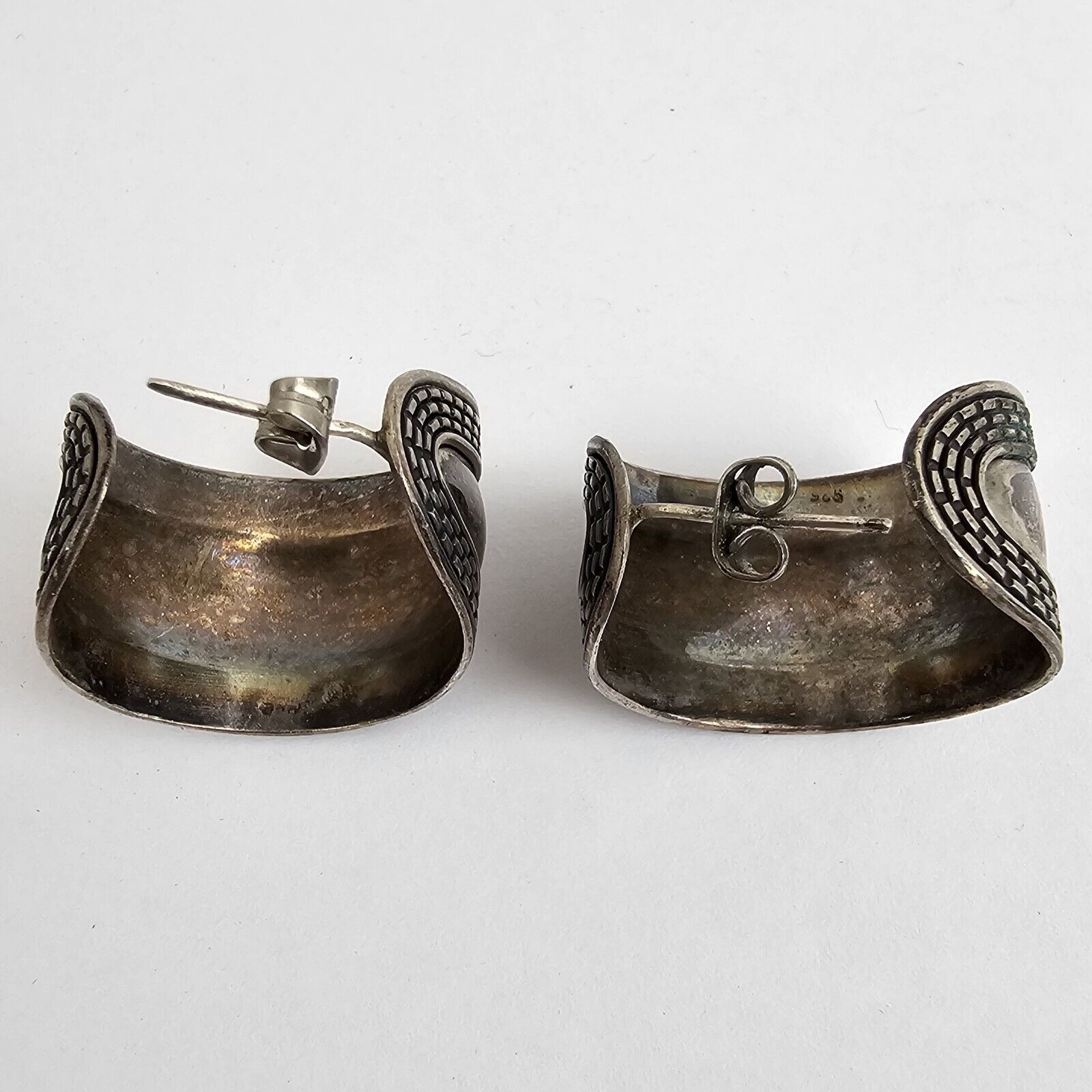 Antique Early 1900s Sterling Silver Wide Hoop Earrings Spoon Style .925 Thick!