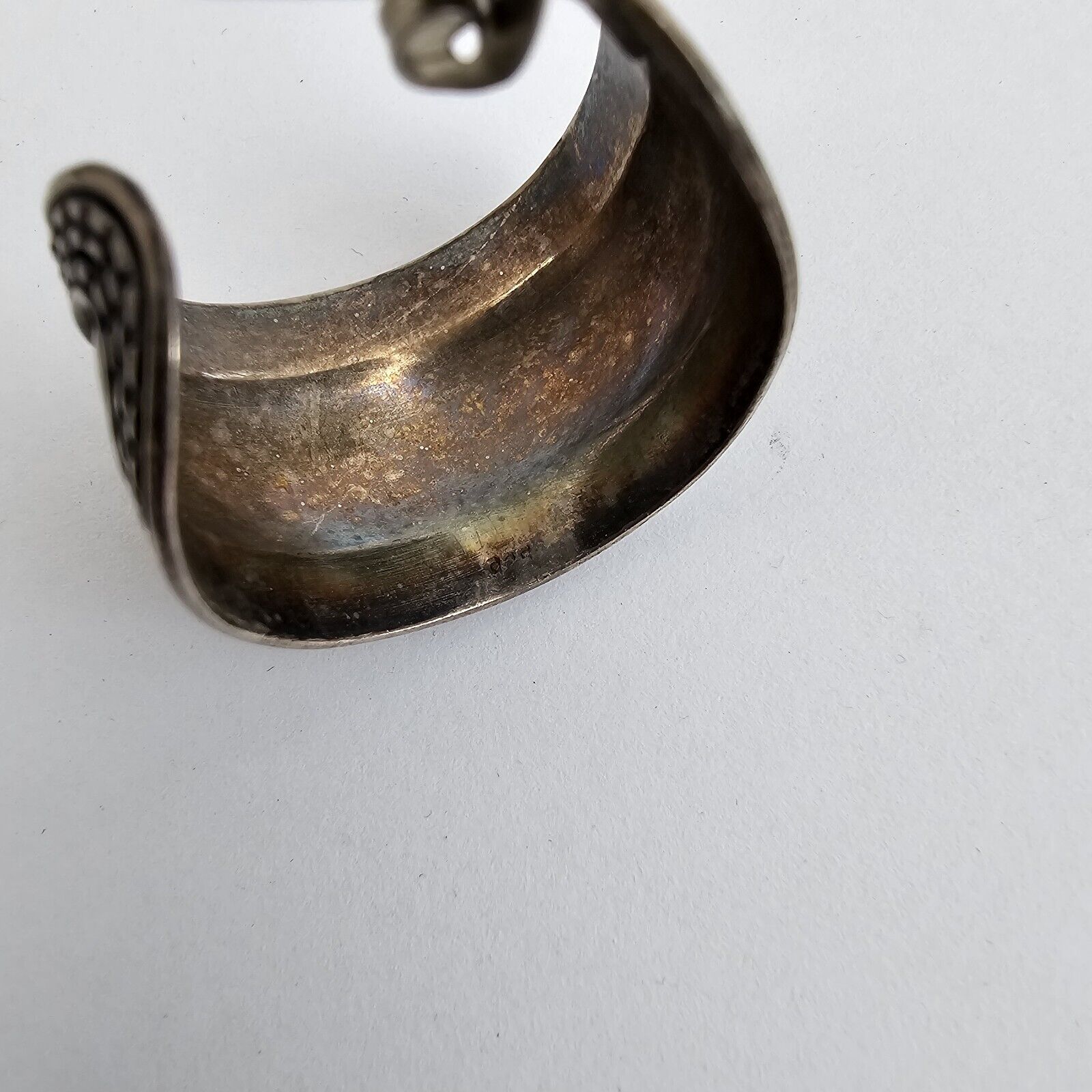 Antique Early 1900s Sterling Silver Wide Hoop Earrings Spoon Style .925 Thick!