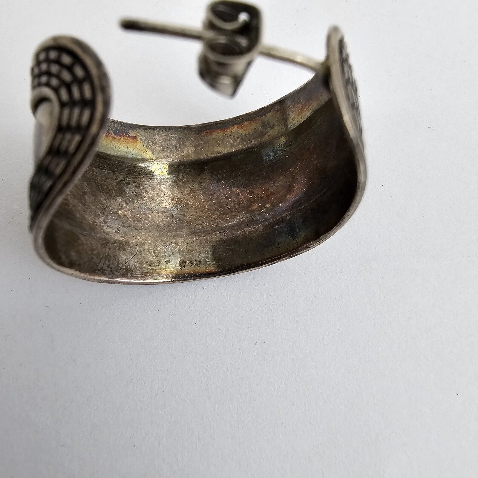 Antique Early 1900s Sterling Silver Wide Hoop Earrings Spoon Style .925 Thick!