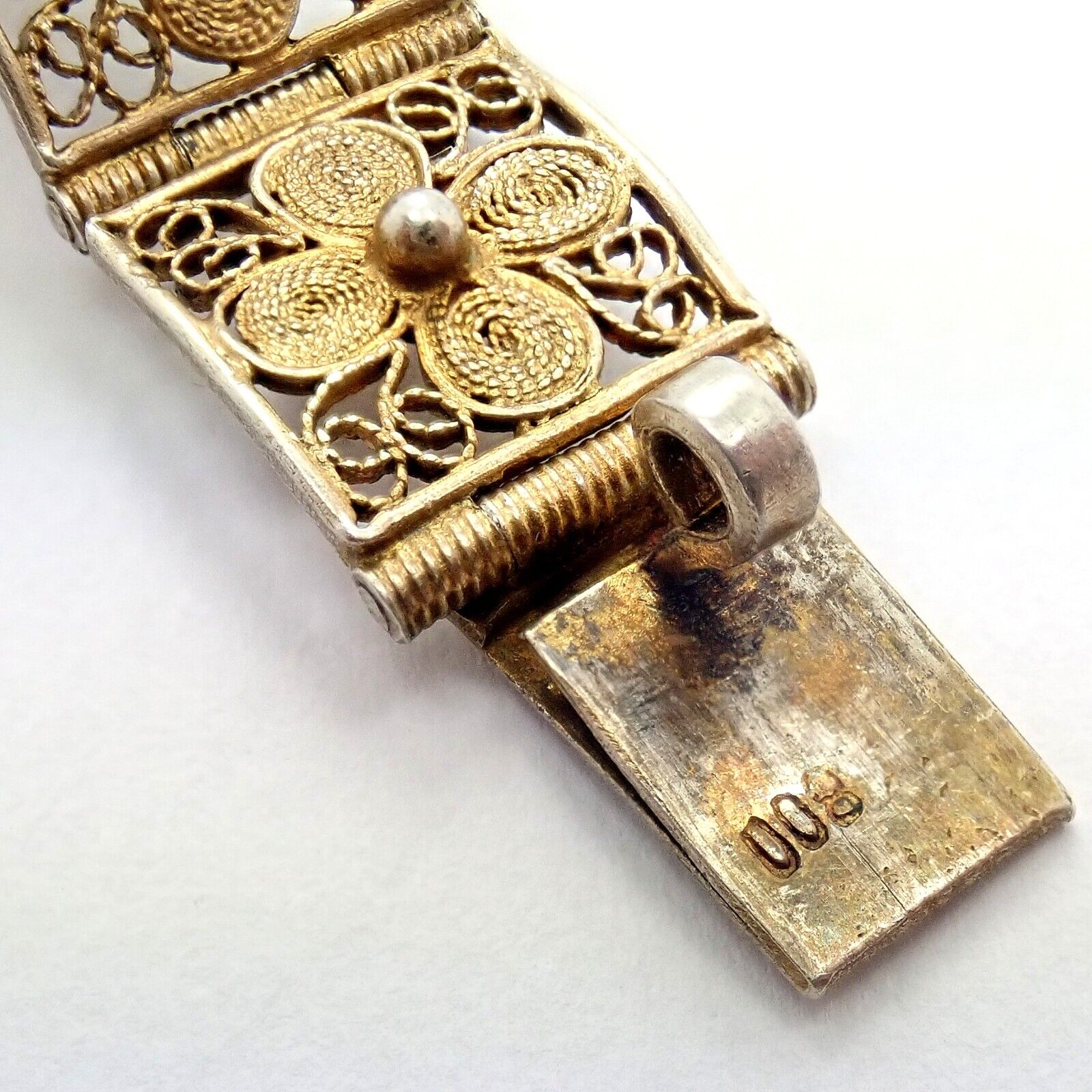 Rare! Vintage Antique 800 Silver Filigree Panel Flower Bracelet 1900's