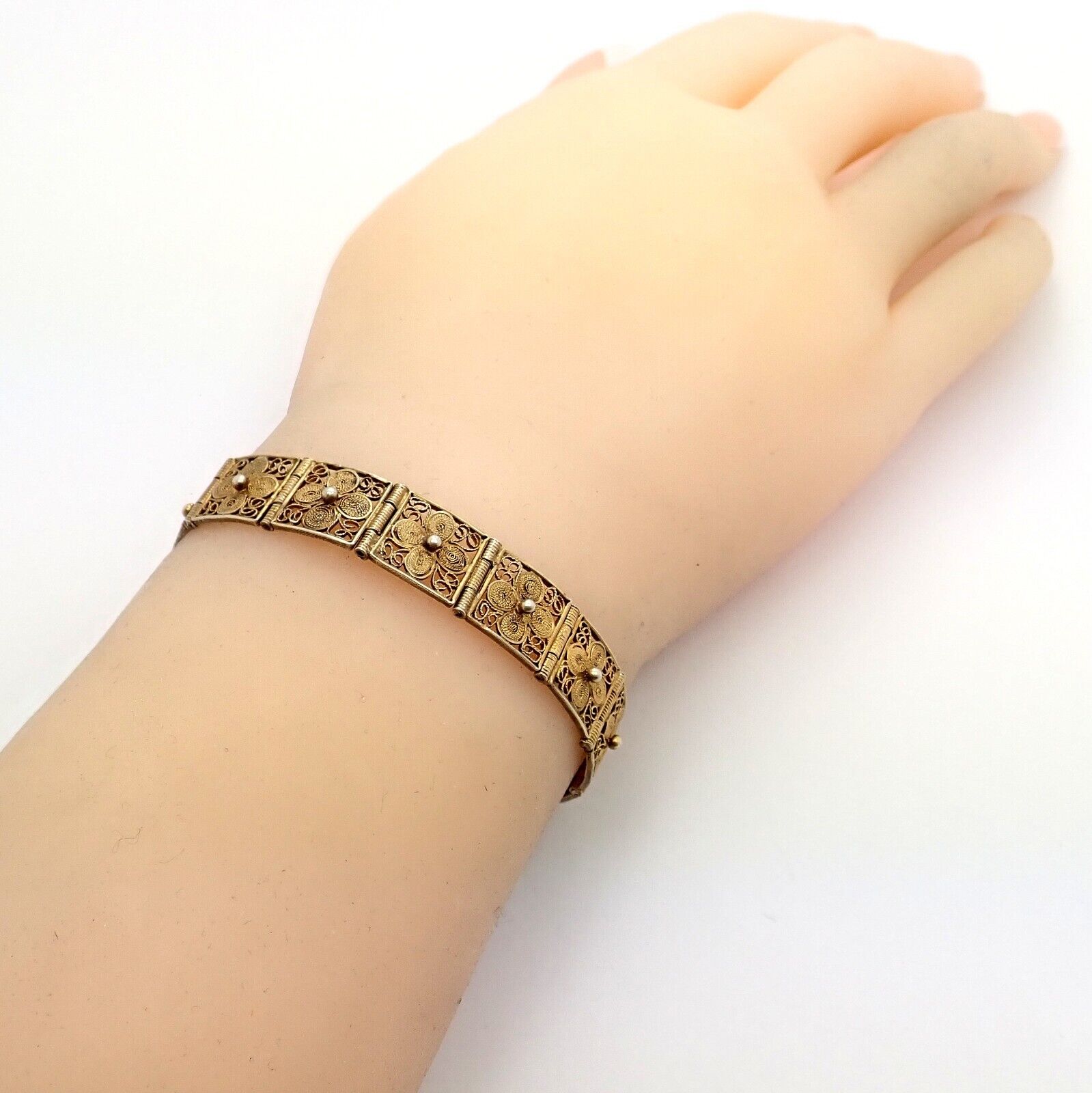 Rare! Vintage Antique 800 Silver Filigree Panel Flower Bracelet 1900's