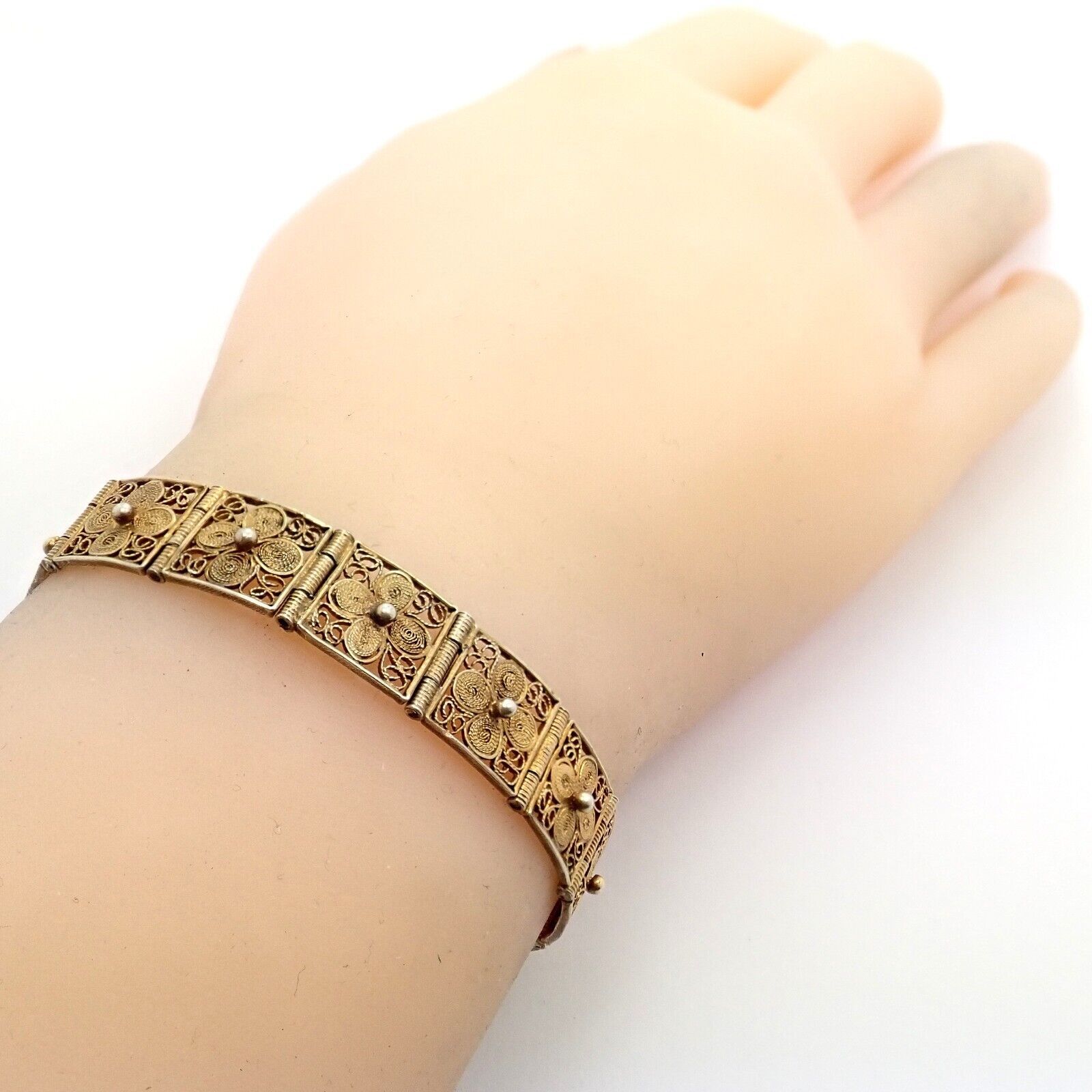 Rare! Vintage Antique 800 Silver Filigree Panel Flower Bracelet 1900's