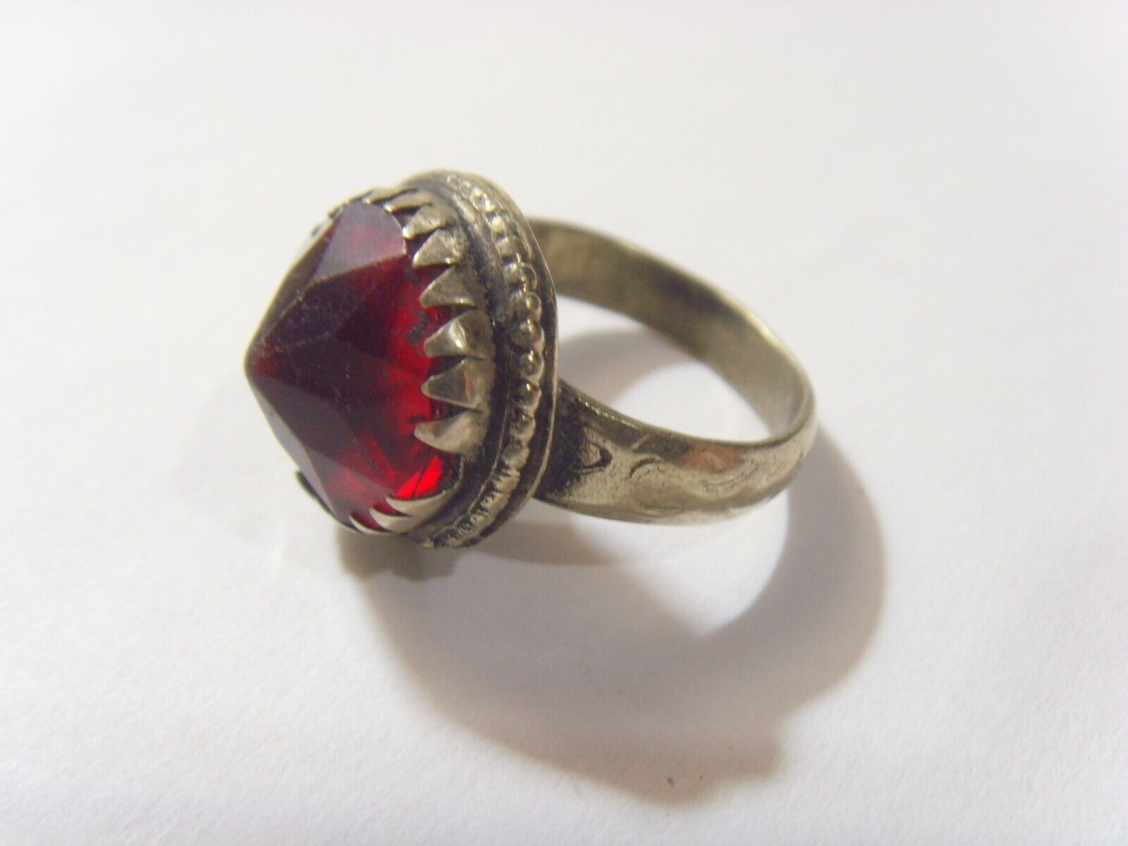 1800s antique tribal wedding ring faux ruby 9 size Central Asia 52274