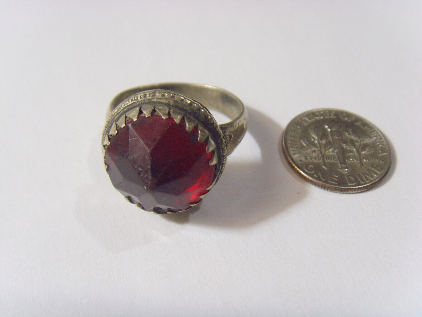 1800s antique tribal wedding ring faux ruby 9 size Central Asia 52274