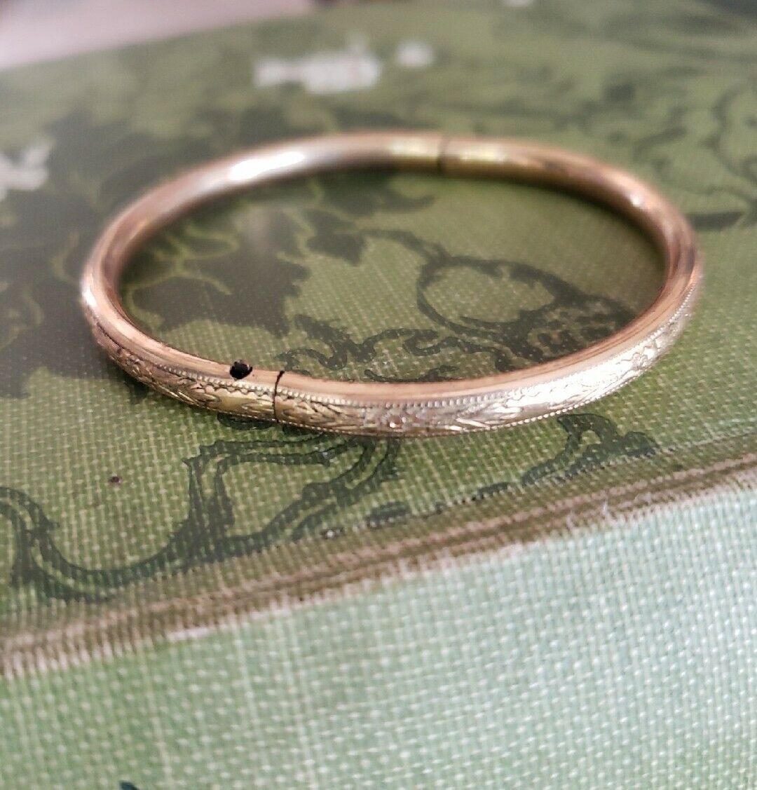 Lestage Gold Baby Bracelet 1/20 12k Gold Filled Hinged Antique Carved 1900s