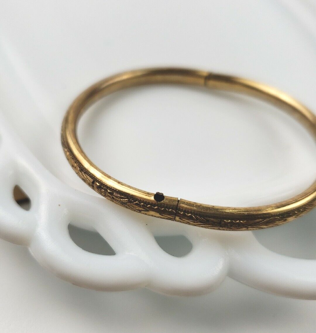 Lestage Gold Baby Bracelet 1/20 12k Gold Filled Hinged Antique Carved 1900s