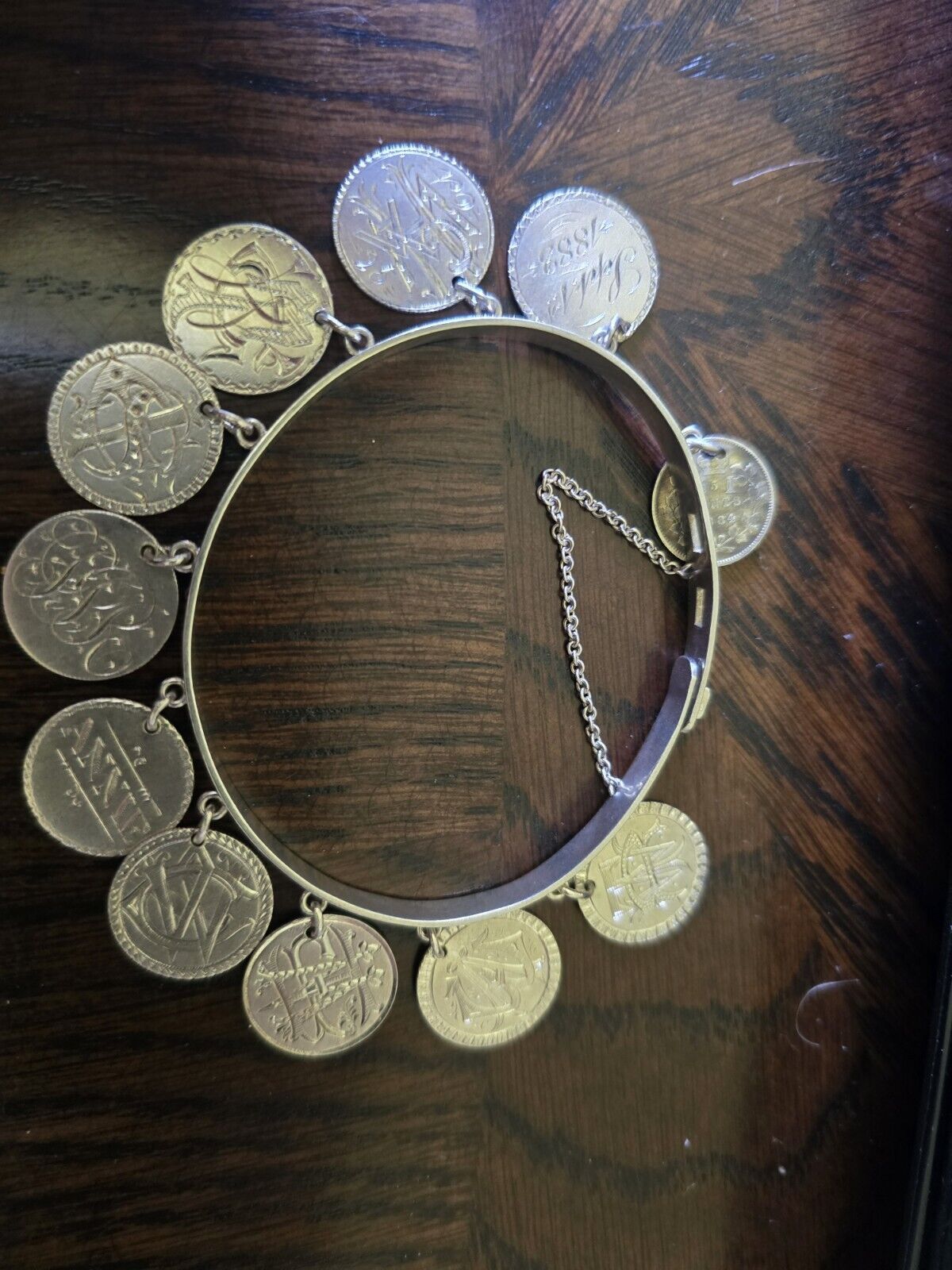 1800’s Victorian Silver Love Token Bracelet 10 Seated Liberty Dime Love Tokens