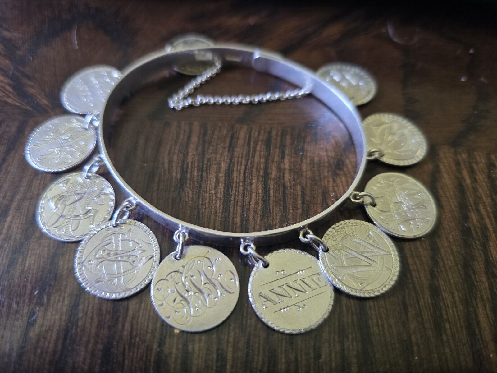 1800’s Victorian Silver Love Token Bracelet 10 Seated Liberty Dime Love Tokens