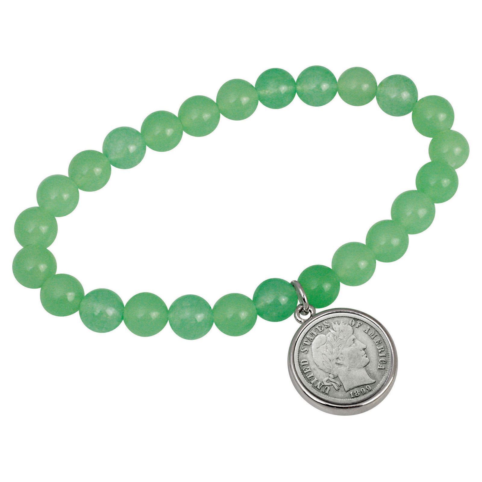 NEW 1800's Silver Barber Dime Aventurine Coin Stretch Bracelet 15134
