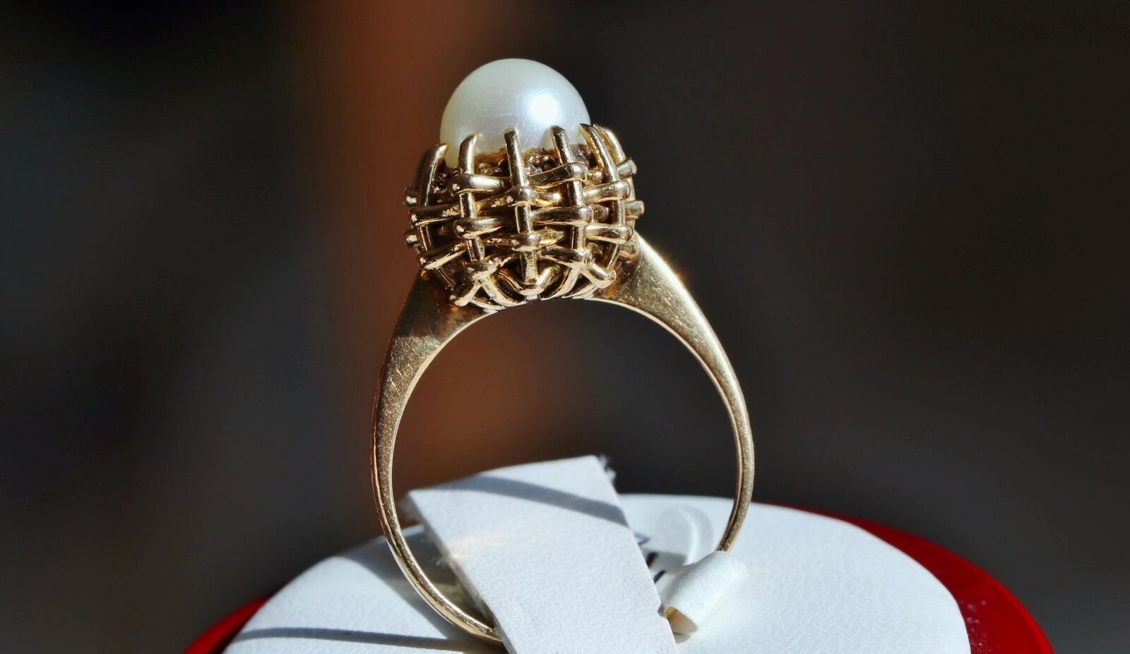 14k yellow gold ring 7.5mm cultured pearl size 6.5 handmade 1900's 4.1gr N3100F