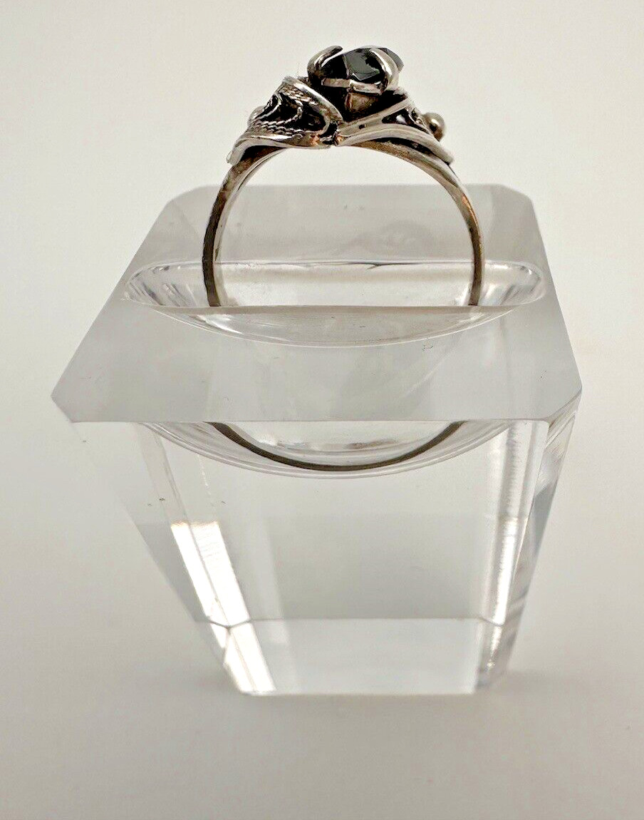 Vintage Onyx Sterling Silver Filigree Sorrento Ring circa early to mid 1900s