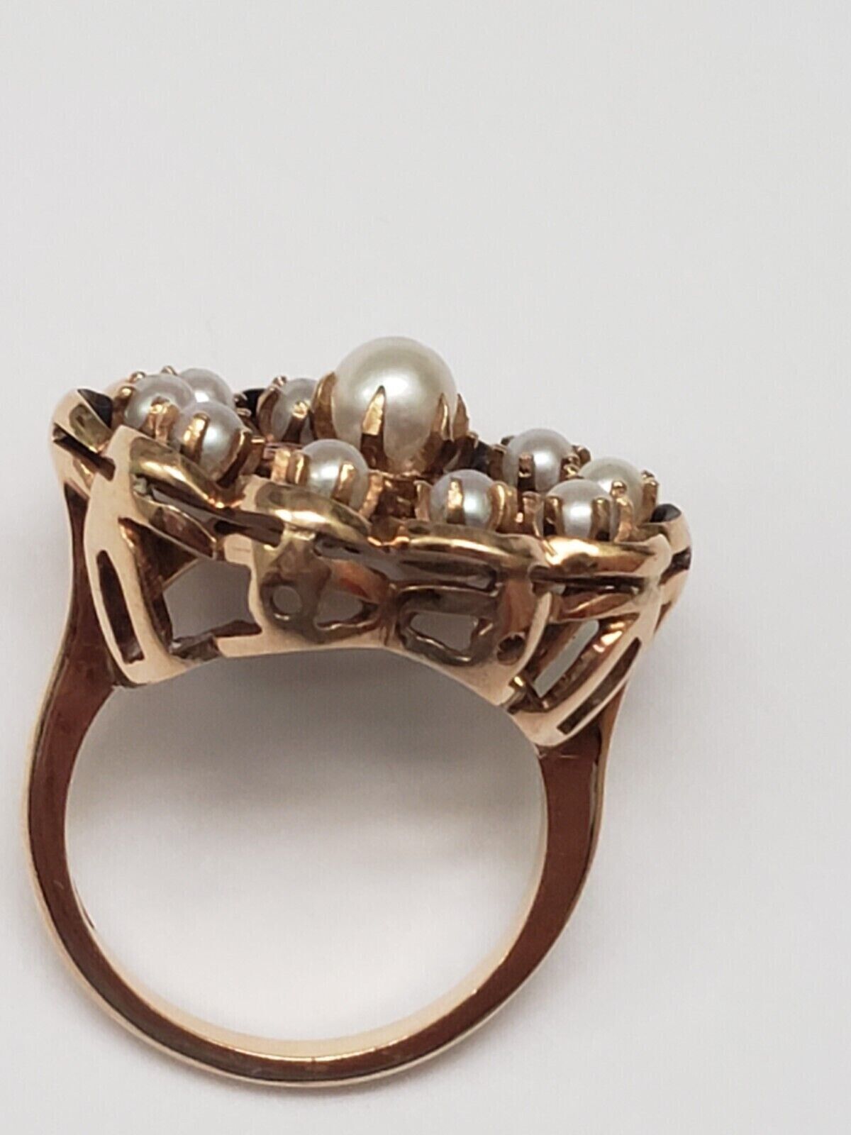 Antique 14k YG Designer "GH" Cultured Akoya Pearl Blue Enamel Ring, early 1900s