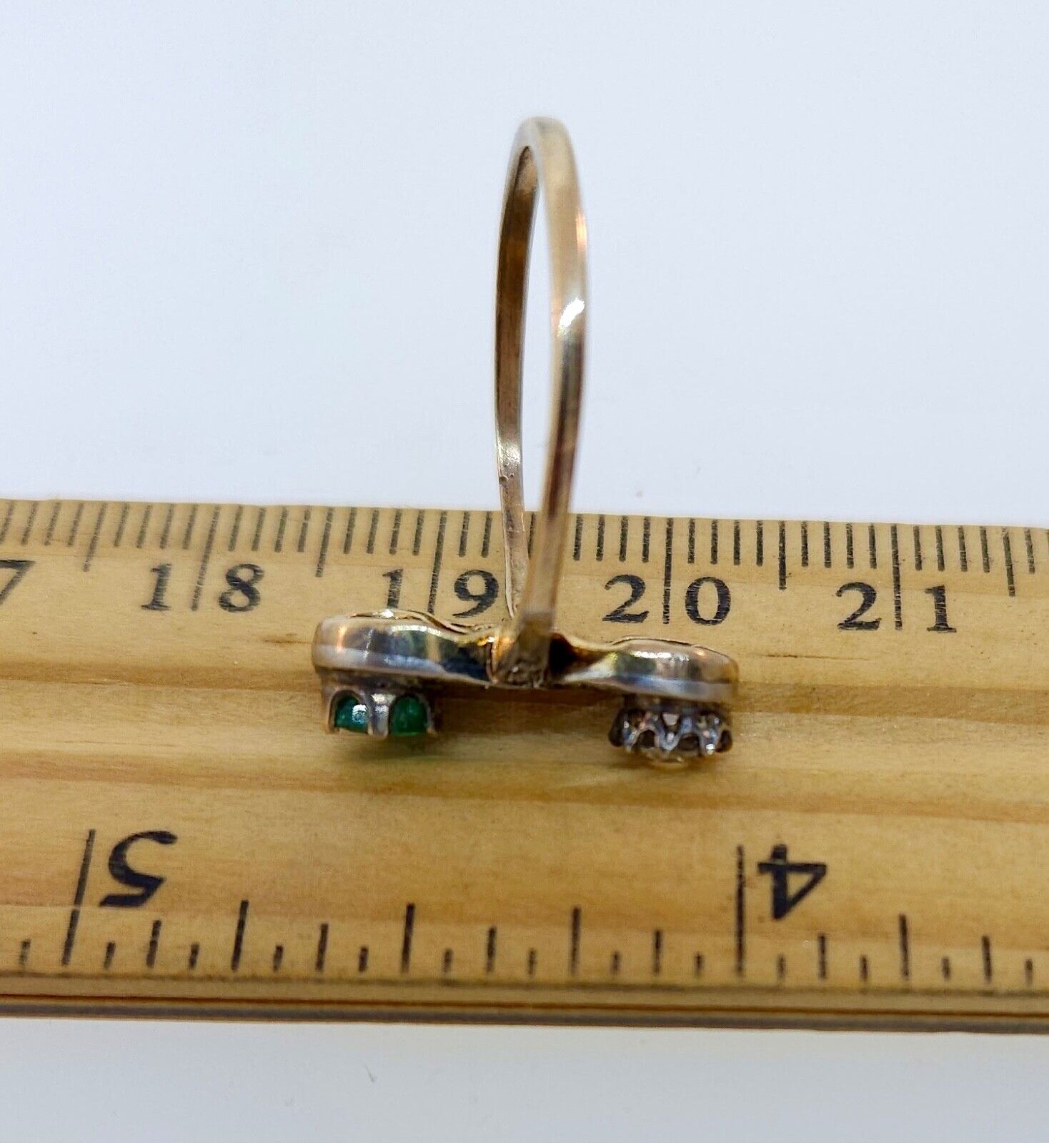Antique Edwardian 1900's Diamond & Emerald Moi Et Toi Gold Ring