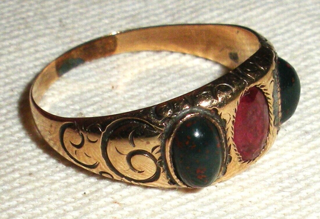 ANTIQUE 1800s 10K VICTORIAN RUBY & BLOODSTONE ENGAGEMENT RING SIZE 7 tuvi