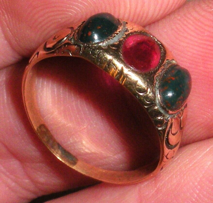 ANTIQUE 1800s 10K VICTORIAN RUBY & BLOODSTONE ENGAGEMENT RING SIZE 7 tuvi