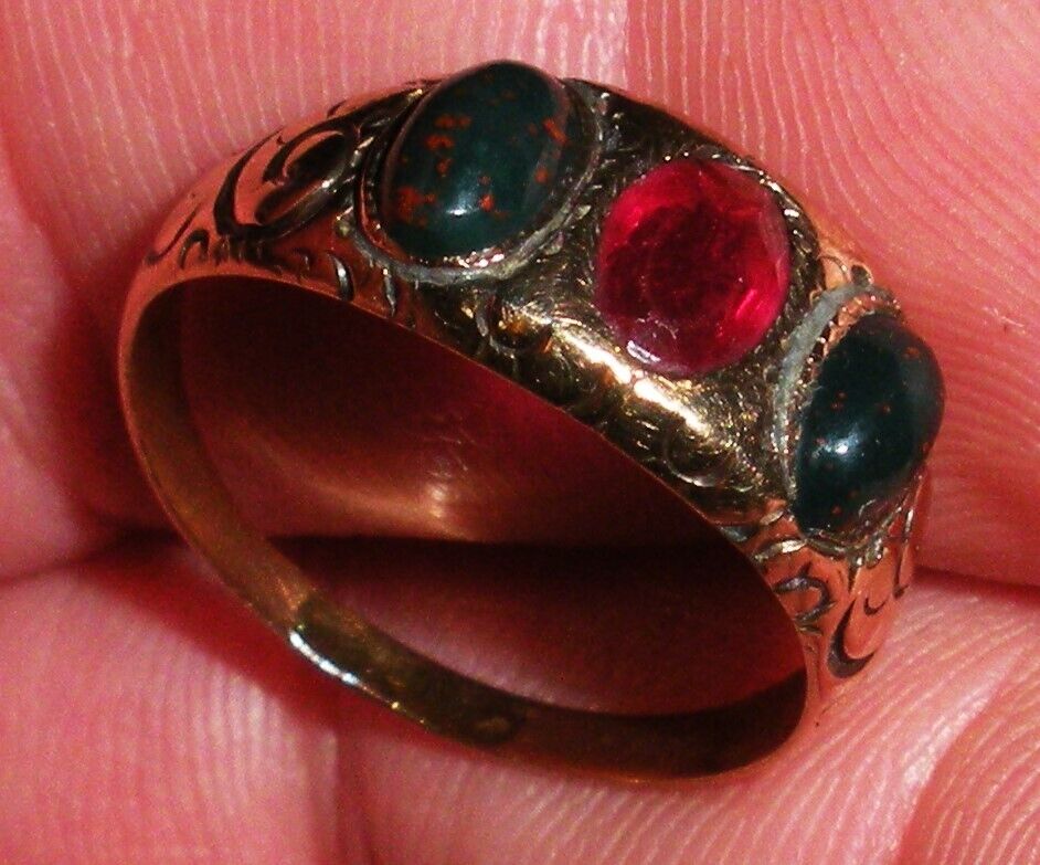 ANTIQUE 1800s 10K VICTORIAN RUBY & BLOODSTONE ENGAGEMENT RING SIZE 7 tuvi