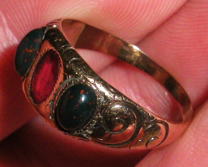 ANTIQUE 1800s 10K VICTORIAN RUBY & BLOODSTONE ENGAGEMENT RING SIZE 7 tuvi