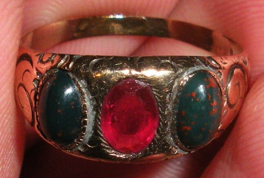 ANTIQUE 1800s 10K VICTORIAN RUBY & BLOODSTONE ENGAGEMENT RING SIZE 7 tuvi