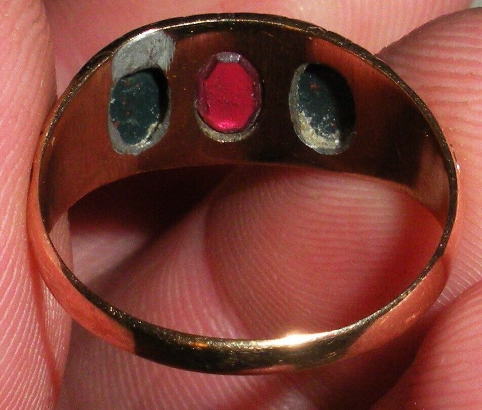 ANTIQUE 1800s 10K VICTORIAN RUBY & BLOODSTONE ENGAGEMENT RING SIZE 7 tuvi