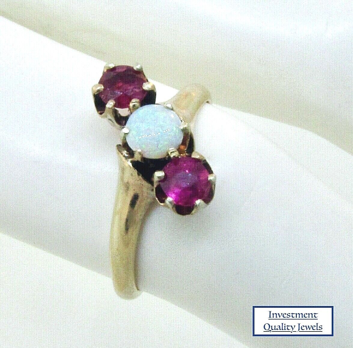 Antique Victorian 1800's 10K Yellow Gold Opal & Ruby Ring
