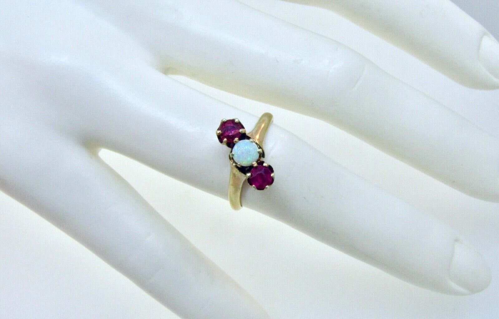 Antique Victorian 1800's 10K Yellow Gold Opal & Ruby Ring