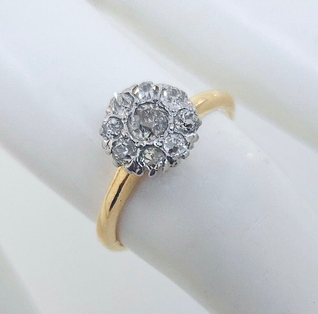 Antique Victorian 1800's Platinum & 14K Yellow Gold Diamond Cluster ring