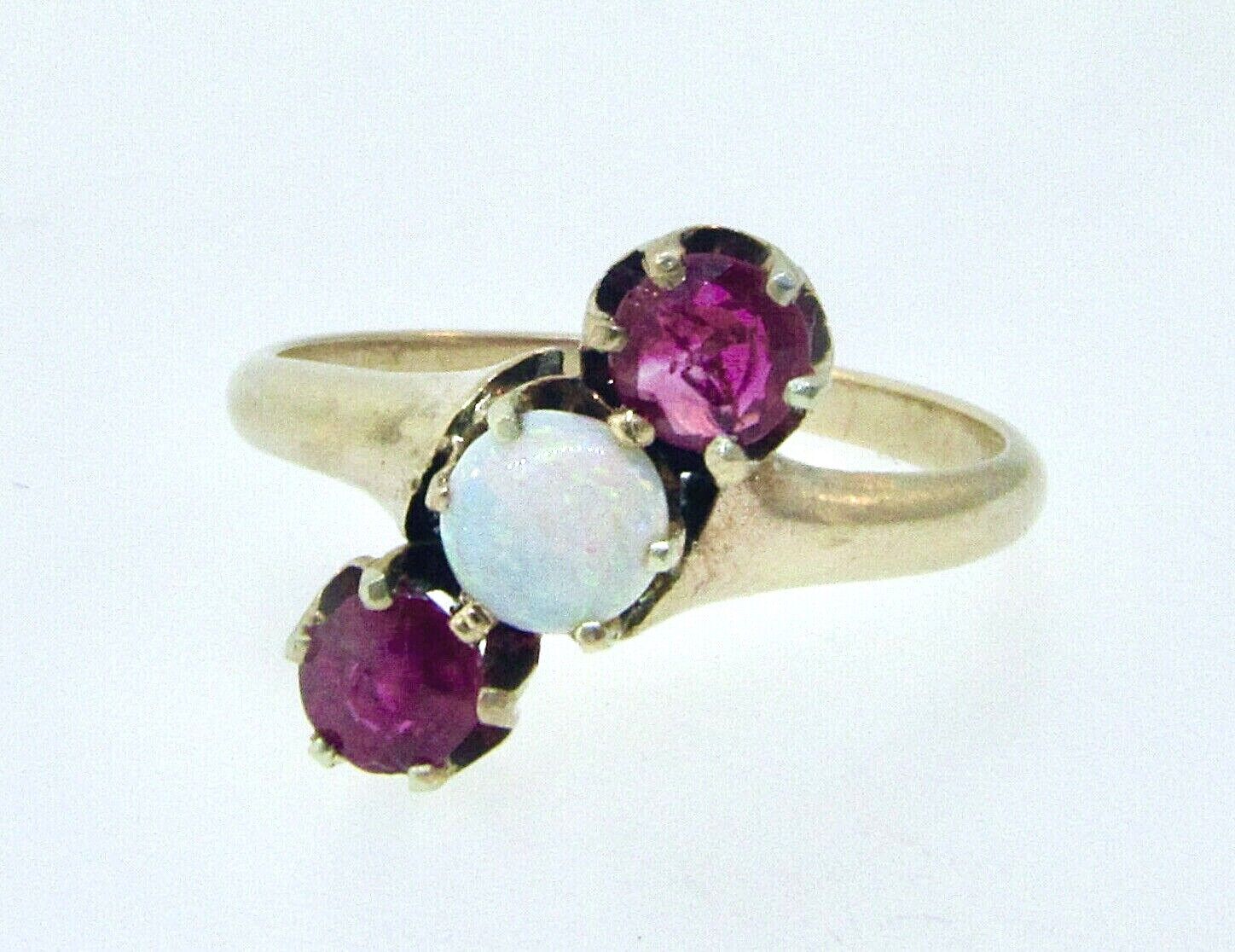 Antique Victorian 1800's 10K Yellow Gold Opal & Ruby Ring