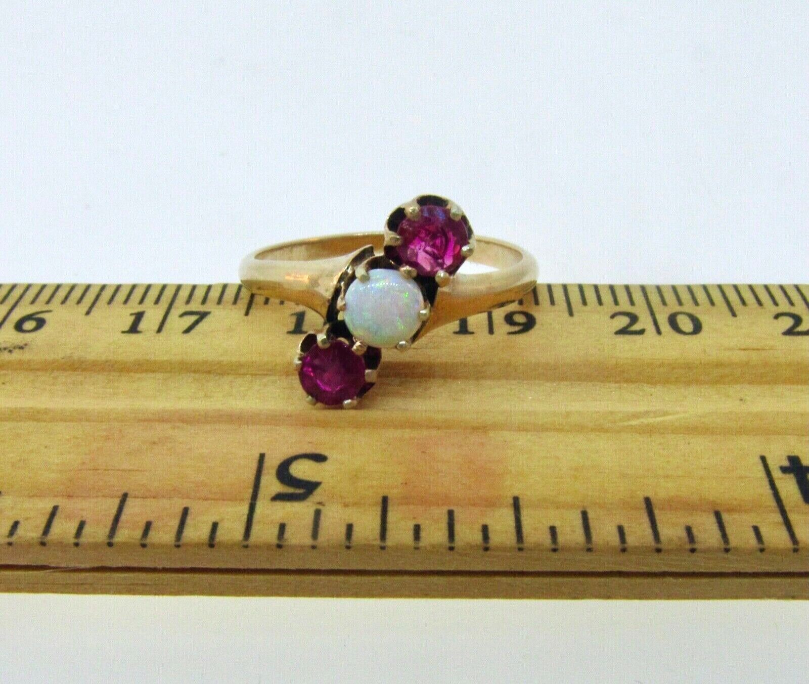 Antique Victorian 1800's 10K Yellow Gold Opal & Ruby Ring