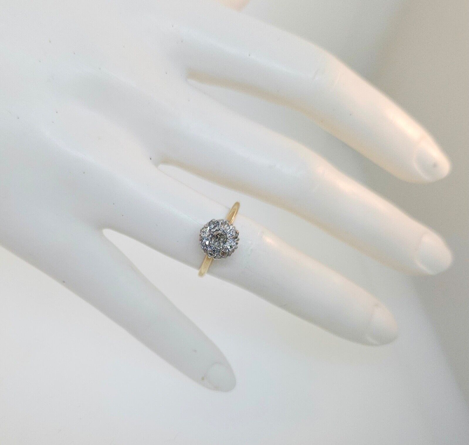 Antique Victorian 1800's Platinum & 14K Yellow Gold Diamond Cluster ring
